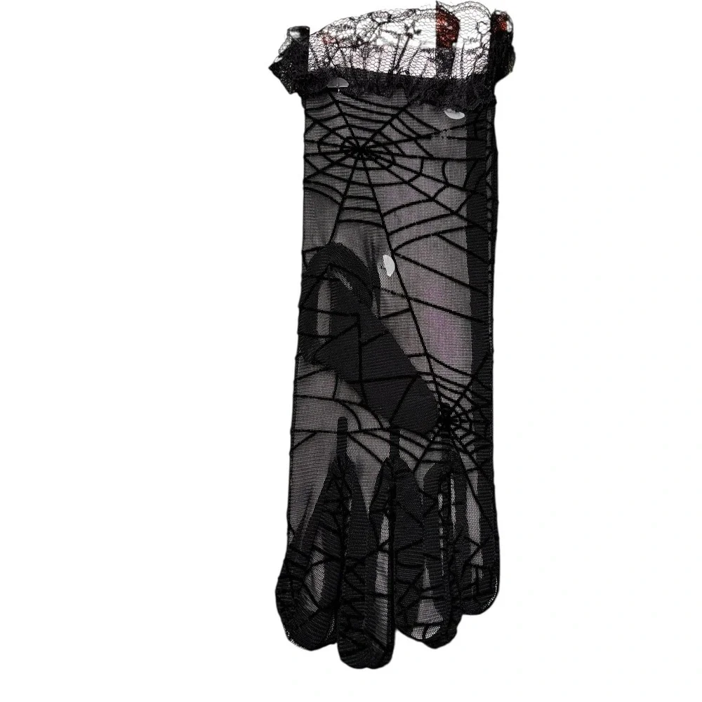 Halloween Black Spiderweb Lace Trim‎ Mesh Short Gloves Costume Accessory NEW